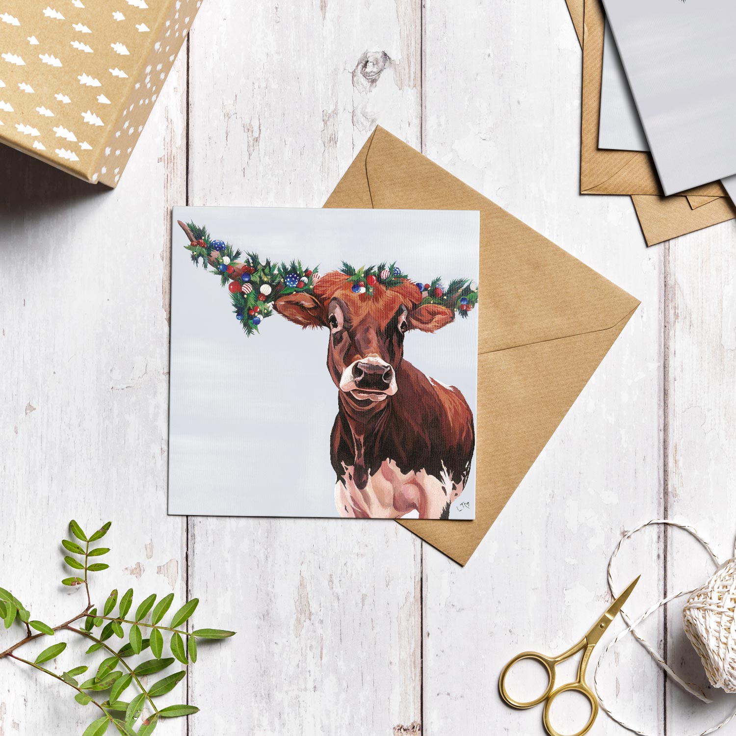 Deck the Horns, christmas card pack of 4