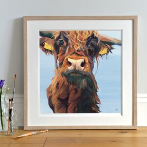 Hi There, Highland Cow Print framed Light
