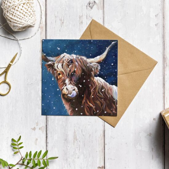 Snowy Highland Cow Christmas Card