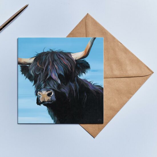 Black Highland Cow Card
