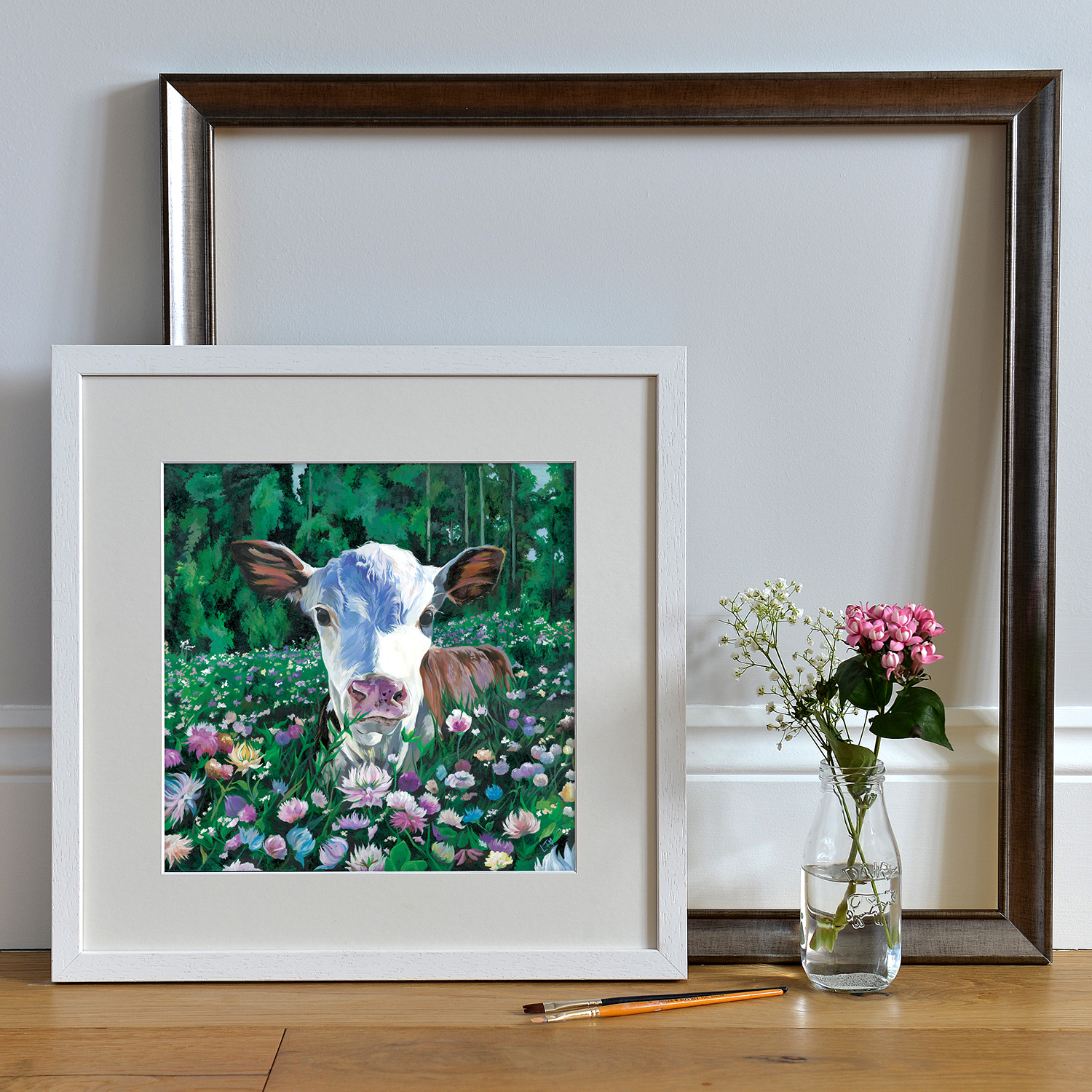 Posy in small white frame