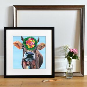 Brown Swiss Cow in a Black Frame