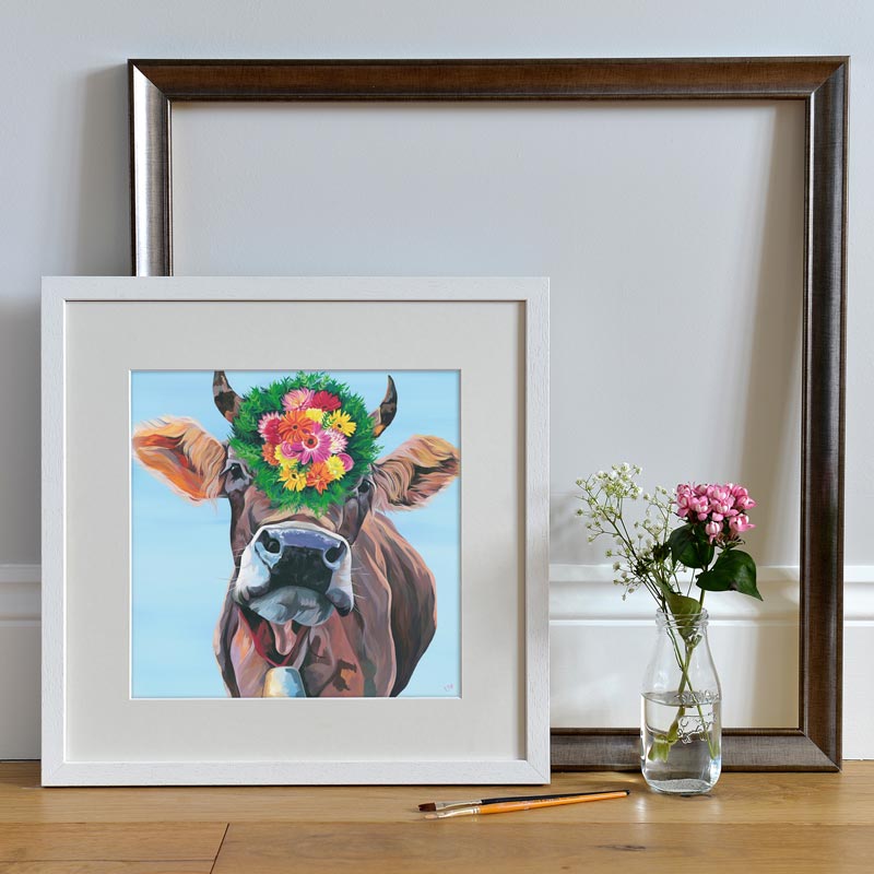 Brown Swiss Cows Small White Frame
