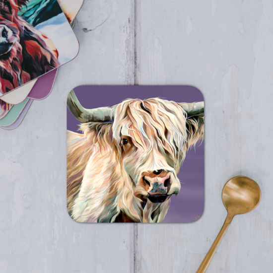 Purple Highland Cow Coaster