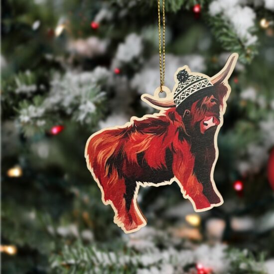 Highland Cow Christmas Tree Decoration Green Hat