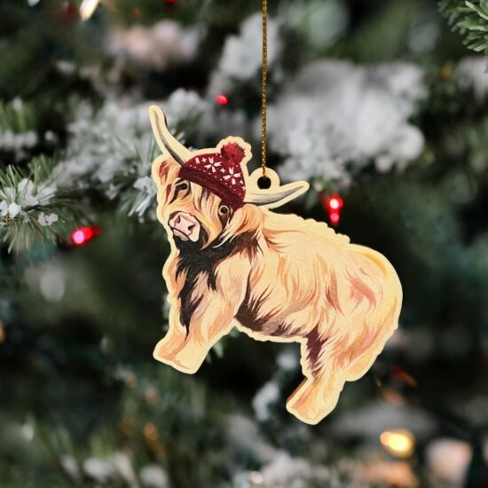 Highland Cow Christmas Decoration Red Hat